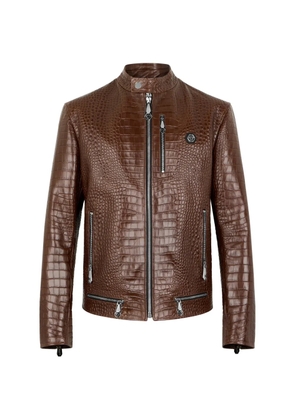 Philipp Plein zip-fastening leather jacket - Brown