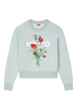Kenzo floral-embroidered crew-neck sweater - Blue