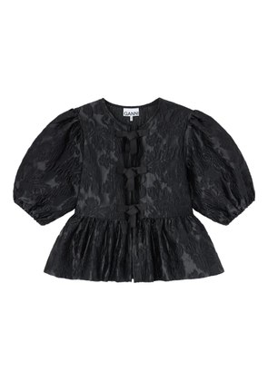 GANNI puff-sleeve bow top - Black