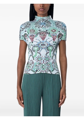 Pleats Please Issey Miyake stand collar printed blouse - White
