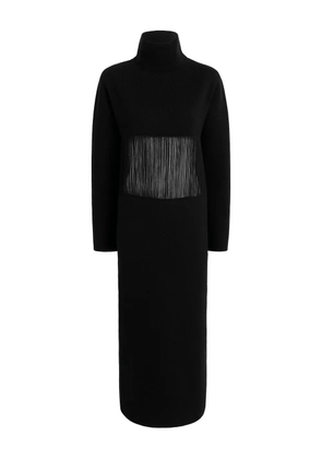 KHAITE fringed turtleneck midi dress - Black