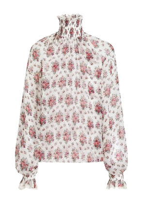 Dolce & Gabbana floral-print lace-trim blouse - White