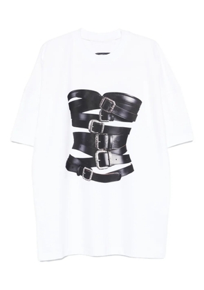 HAMZA corset-buckle print T-shirt - White