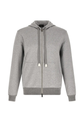 Brioni piquet logo embroidery hoodie - Grey