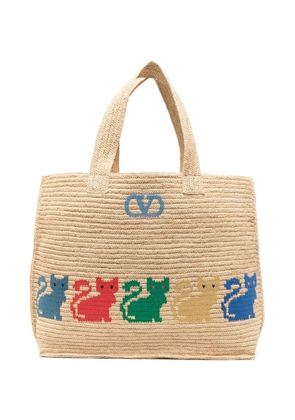 Valentino Garavani VLogo Signature cat-print tote bag - Neutrals