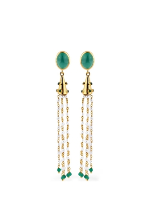 Bohéme onyx pom pom earrings - Gold