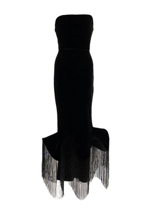 Ana Radu fringed-hem strapless midi dress - Black