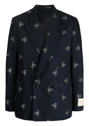 Lardini racket-print double-breasted blazer - Blue