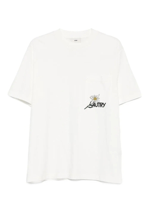 Autry flower-embroidered pocket T-shirt - White