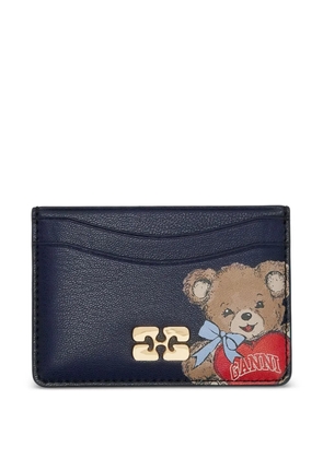 GANNI teddy appliqué-logo cardholder - Blue