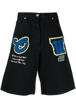Off-White patch wide-leg denim shorts - Black