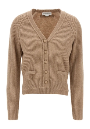 Victoria Beckham stepped-hem ribbed cardigan - Neutrals