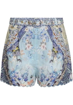 Camilla printed belted shorts - Blue