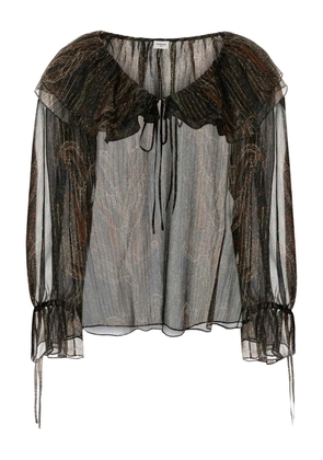 Saint Laurent ruffled printed silk blouse - Brown