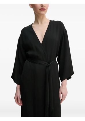 Isabelle Blanche fringe-detail wrap midi dress - Black