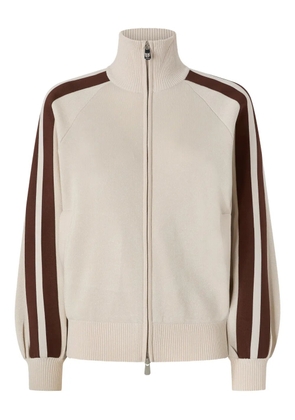 PINKO striped-sleeve zip-up sweatshirt - Neutrals