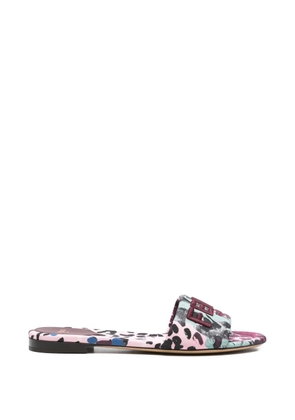 FENDI logo-embroidery floral-print sandals - Pink