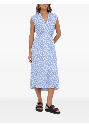 BOSS V-neck feather-print midi dress - Blue