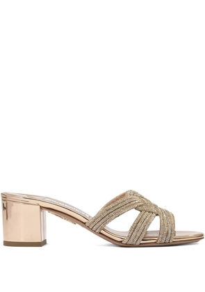 Aquazzura Felix crystal-embellished block-heel sandals - Neutrals