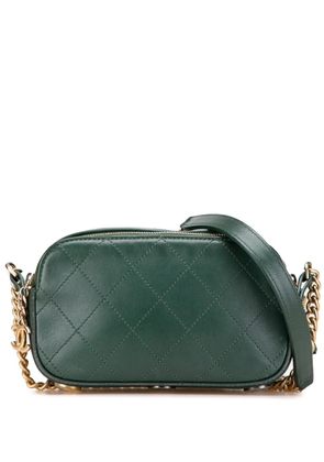 CHANEL Pre-Owned 2018-2019 Stitched Calfskin and Grosgrain Button Up Double Zip Camera Bag crossbody bag - Green