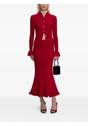 Self-Portrait ruffled midi skirt - Red