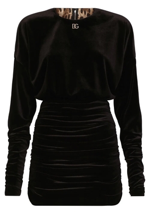 Dolce & Gabbana DG-logo draped velvet minidress - Black