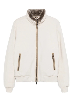 Moorer fur-trimmed zip-front jacket - Neutrals