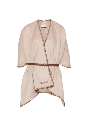 Max Mara logo-embroidered wool poncho - Neutrals