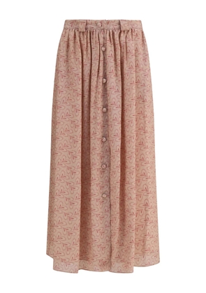 Kristina Ti foliage-print button-front midi skirt - Pink