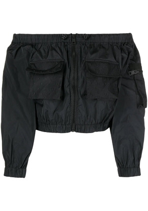 RED Valentino off-shoulder cropped zip-up jacket - Black