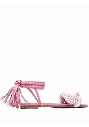 RED(V) tassel-trim straw sandals - Pink