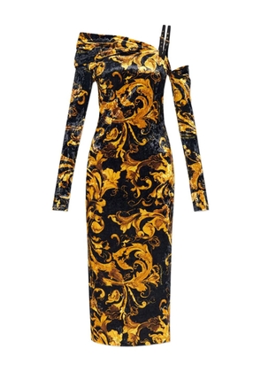 Versace Jeans Couture off-shoulder patterned midi party dress - Black