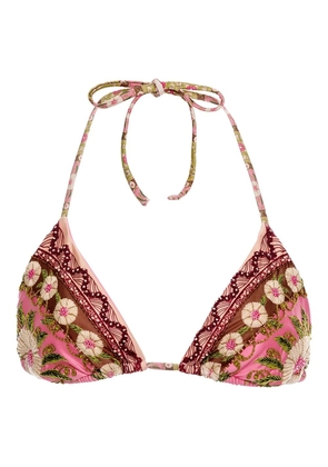 Agua Bendita beaded-embroidered bikini top - Pink
