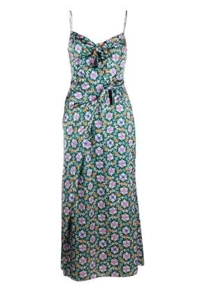 Saloni floral-print silk midi dress - Blue