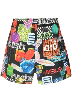 AMBUSH graphic-print elasticated-waistband shorts - Black