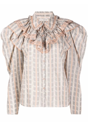 Ulla Johnson ruffled-neck check pattern blouse - Neutrals