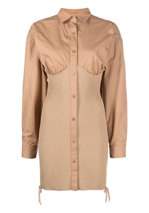 ANDREĀDAMO ribbed mini shirt dress - Neutrals