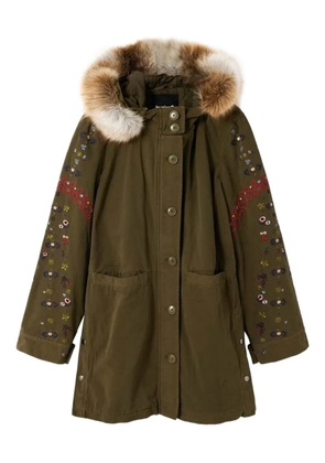 Desigual embroidered floral details parka - Green