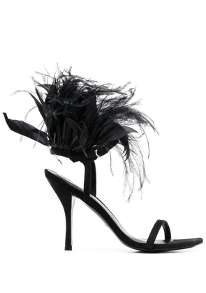 Stuart Weitzman Plume 100 feather-trimmed sandals - Black