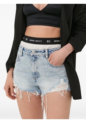 Miss Sixty logo-band frayed-hem shorts - Blue