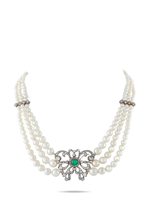 LB Exclusive diamond emerald pearl choker necklace - White
