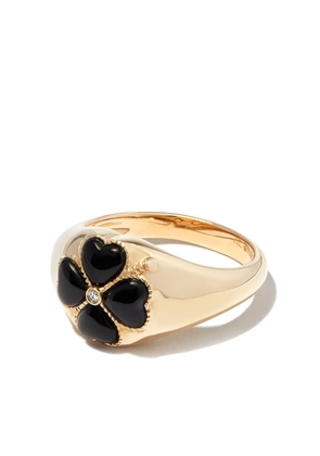 Yvonne Léon 9kt yellow gold floral black onyx and diamond signet ring