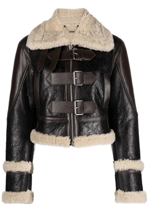Blumarine Giacca shearling-trim leather jacket - Black