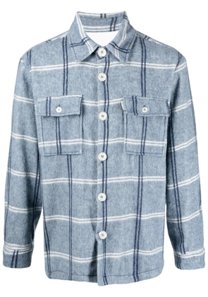 Family First logo-print checked flannel shirt - Blue