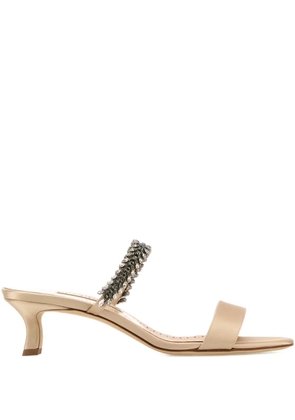 Manolo Blahnik 50mm Kifasan beaded satin sandals - Neutrals