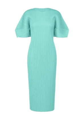 Pleats Please Issey Miyake pleated puff-sleeve dress - Blue