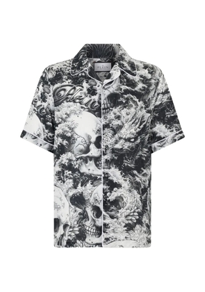 Philipp Plein skull dragon print bowling shirt - Black