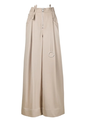 The Attico embellished wide-leg wool trousers - Brown