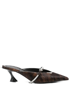 Mugler 60mm cow-print pointed-toe mules - Brown