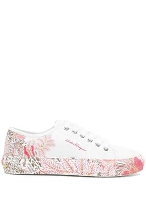 Ferragamo floral-print lace-up sneakers - White